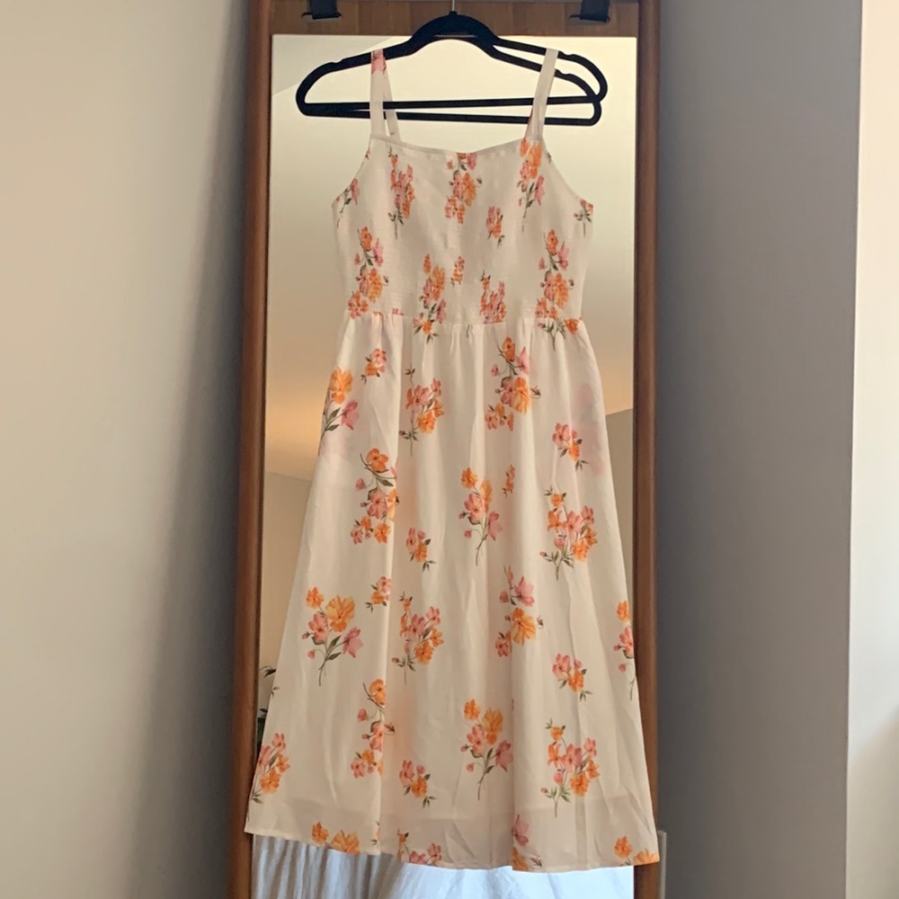 Old Navy Floral Midi Dress - Cream and Orange